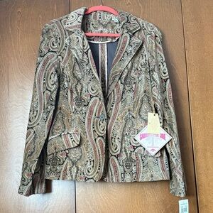 Caribbean Joe NWT Boho, Paisley, Faux Velveteen Blazer  Sz 12 Ret $68